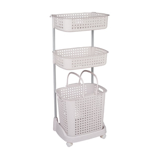 2-Tier Plastic Laundry Basket Storage Trolley