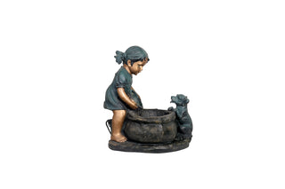 Girl & Puppy Fountain Adorable Child and Dog Themed Cascading Water Feature