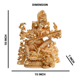 Saraswati Idol Made of Soft Marble - 15 x 7 x 18 Inch, 9 Kg