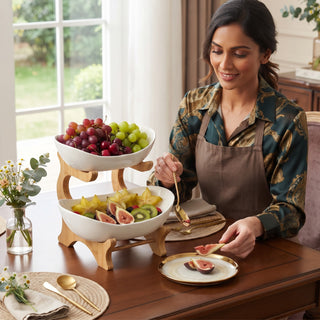Serving Bowl with Wooden Stand (2 Tier)