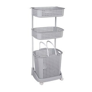 2-Tier Plastic Laundry Basket Storage Trolley