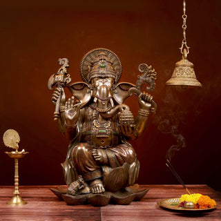 Lord Ganesha sitting on lotus Idol made of Bronze Composite - 18 x 15 x 24 Inch, 11.1 Kg