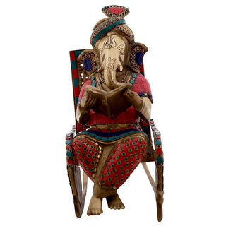 Lord Ganesha Colorful reading Idol made of Pure Brass