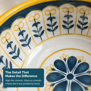 Yellow Blossom Ceramic Bowl Set - Pattern Close Up - Epicasa