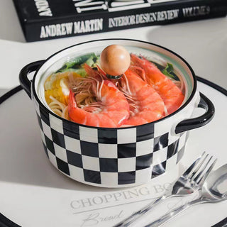 Premium Ceramic Bowl Square Design with Handle & Lid (750 ml) Microwave Safe