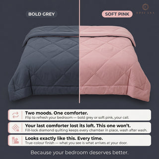 Epicasa Reversible Comforter | 200 GSM Thermal Bonded Fill | 110 GSM Micro Peach Fabric | All Season AC Quilt | Diamond Quilted | Lightweight Duvet Blanket for Home Bedroom |