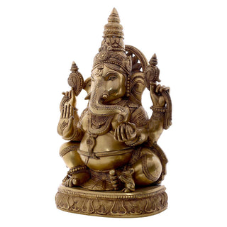 Lord Ganesha sitting Idol made of Pure Brass - 13 x 8 x 21 Inch, 22.7 Kg