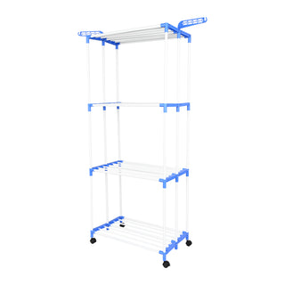 Clothes Drying Stand Stainless Steel 4 Tier 28 Drying Poles & 14 Hooks – Blue