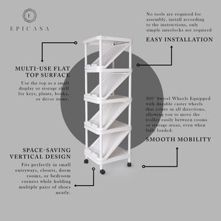 5-Tier Shoe Rack Organizer With Wheels 9-Pair Capacity