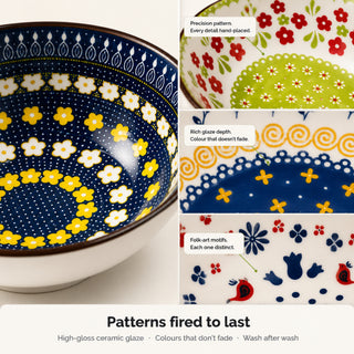 Classic Floral Ceramic Bowl Set - Size Guide - Epicasa