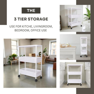 3-Tier Plastic Slim Storage Trolley, White