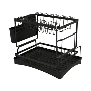 Dish Drying Rack With Cutlery Holder & Tray Metal 2 Tier – Black