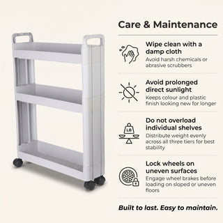 Plastic Rolling Storage Trolley - Grey