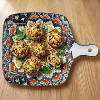 Heritage Mandala Ceramic Serving Platter with Handle Microwave & Dishwasher Safe