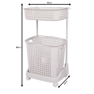 2-Tier Plastic Laundry Basket Storage Trolley