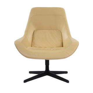 Olivia Leather Lounge Armchair Chair with Ottoman Footrest - Beige