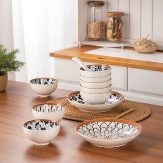 Ceramic Plates & Bowl Set Glossy Printed Ceramic Snack & Dessert Bowls Microwave & Dishwasher Safe Ice Cream, Dip & Serving Bowls