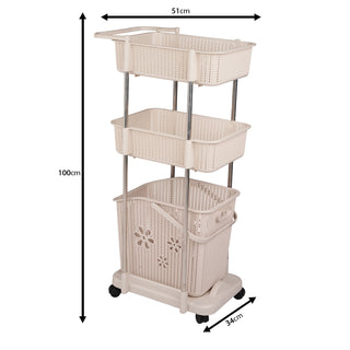 3 Tier Laundry Basket Trolley With Wheels & Handle