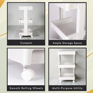 3-Tier Plastic Storage Trolley - White