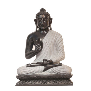 Lord Buddha Sitting Asana made of Natural Black stone, White - 17 x 10 x 24 Inch, 60 Kg