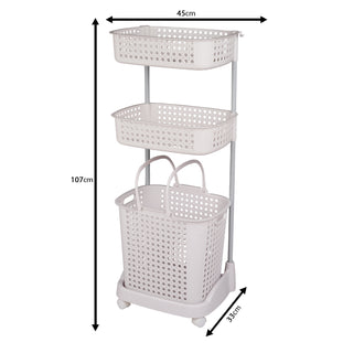 2-Tier Plastic Laundry Basket Storage Trolley