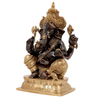 Lord Ganesha black sitting Idol made of Pure Brass - 12 x 6 x 15 Inch, 10.6 Kg