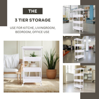 4-Tier Plastic Slim Storage Trolley - White