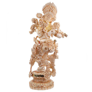 Lord Krishna Playing Bansuri Standing Idol made of Soft Marble - 22 x 15x 48 Inch , 51.5 Kg