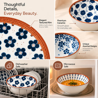 Ceramic Plates & Bowl Set Glossy Printed Ceramic Snack & Dessert Bowls Ice Cream, Dip & Serving Bowls Microwave & Dishwasher Safe