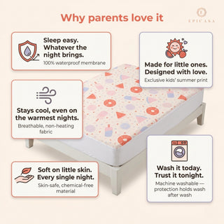 Epicasa Kids Waterproof Mattress Protector | 100% Waterproof | Breathable & Hypoallergenic | Soft Fitted Bed Cover with Deep Elastic Skirt | Exclusive Summer Print