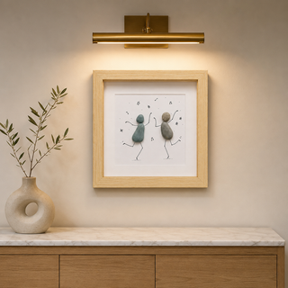 Dance of Two Hearts – Handcrafted Natural Pebble Art Frame