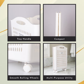 Foldable Plastic Laundry Basket With Wheels - White