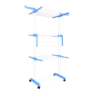 Clothes Drying Stand Stainless Steel 4 Tier 24 Poles & 14 Hooks – Blue