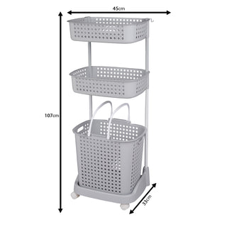 2-Tier Plastic Laundry Basket Storage Trolley