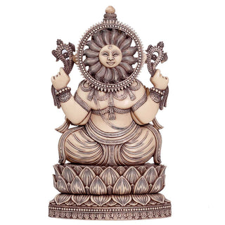 Lord Ganesha sitting on Lotus Idol Ivory made of Soft stone - 9 x 4.5 x 15 Inch, 4.4 Kg