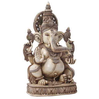 Lord Ganesha with Tusk Idol Ivory made of Soft stone - 28 x 12 x 39 Inch, 36 Kg