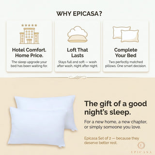 Epicasa Bed Pillows Set of 2 | 100% Virgin Hollow Conjugate Fibre Fill | Soft & Fluffy | 90 GSM Micro Plain Fabric | Machine Washable | Hotel Quality Sleep