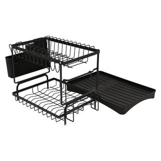 Dish Drying Rack With Cutlery Holder & Tray Metal 2 Tier – Black