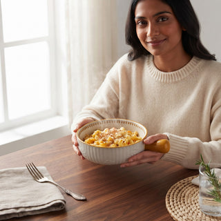 Meadow White Round Ceramic Serving Platter with Handle Microwave & Dishwasher Safe