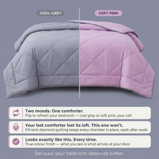 Epicasa Reversible Comforter | 200 GSM Thermal Bonded Fill | 110 GSM Micro Peach Fabric | All Season AC Quilt | Diamond Quilted | Lightweight Duvet Blanket for Home Bedroom |