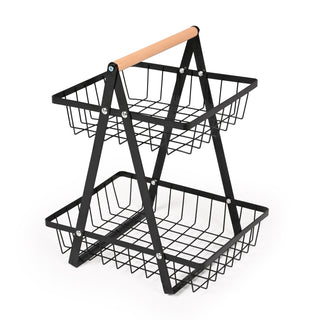 Fruit & Vegetable Basket Metal & Wood 2 Tier – Black