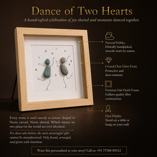 Dance of Two Hearts – Handcrafted Natural Pebble Art Frame