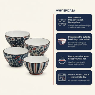 Garden Bloom Ceramic Bowl Set for Kitchen & Dining Microwave Safe
