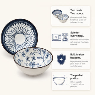 Exotic Flower Ceramic Bowl Set for Kitchen & Dining Microwave Safe