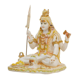 Lord Shiva Sitting Asana with Trishul Idol Made of Soft Marble - 17 x 17 x 21 Inch, 18 Kg
