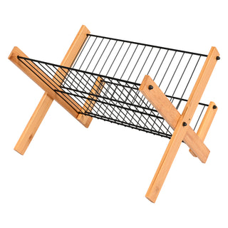 Foldable Dish Drying Rack Wooden Frame 2 Tier