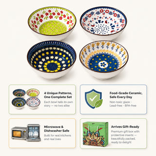 Classic Floral Ceramic Bowl Set - Care Instructions - Epicasa