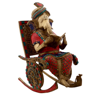 Lord Ganesha Colorful reading Idol made of Pure Brass