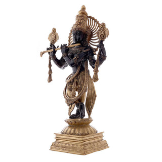 Lord Krishna Brass Statue in Black - 12 x 6.5 x 23.5 Inch, 12.7 Kg