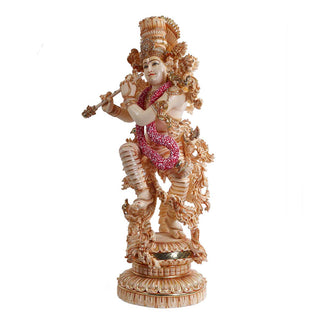 Lord Krishna Playing Bansuri Standing Idol made of Soft Marble - 22 x 15x 48 Inch , 51.5 Kg